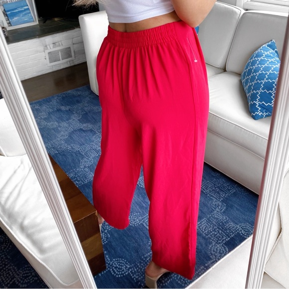 πΊ ZARA BOHO RASPBERRY RED HIGH WAIST WIDE LEG CROPPED PANTS! - Picture 3 of 14